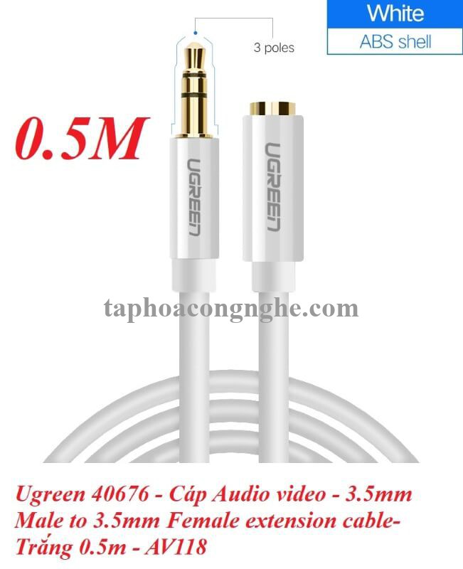 Ugreen 40676 0.5M màu Trắng Cáp âm thanh 3.5mm nối dài đầu nhôm AV118 30040676